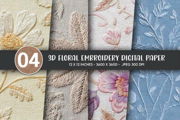 3D Floral Embroidery Digital Paper
