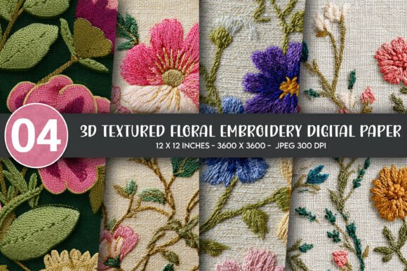 3D Textured Floral Embroidery Digital
