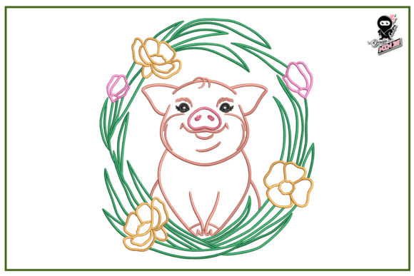 Baby Pig in Floral Wreath