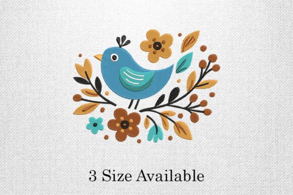 Blue Bird Floral Embroidery Design