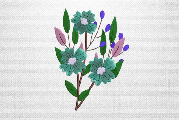 Blue Floral Branch Embroidery