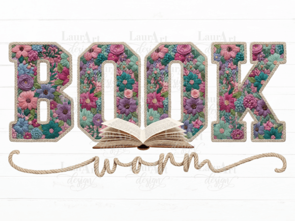 Book Worm Floral Book Embroidery PNG