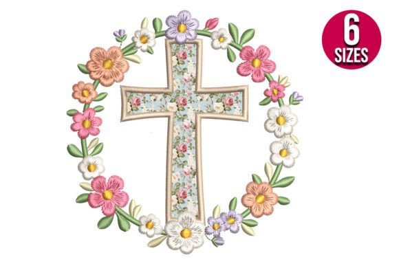 Cross Applique with Floral Wreath