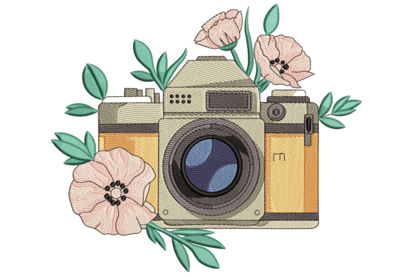 Floral Camera Embroidery Design