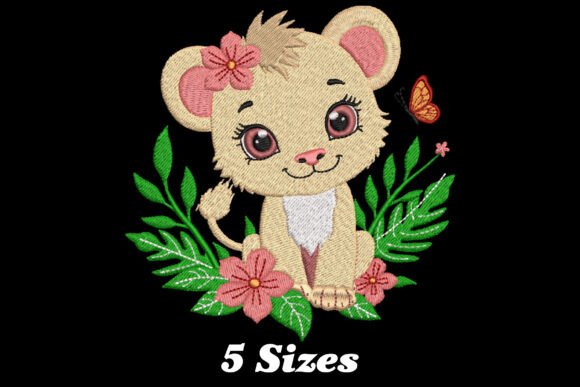 Floral Cute Lion Embroidery Design