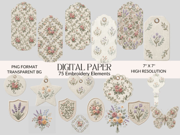 Floral Embroidery Clipart Bundle
