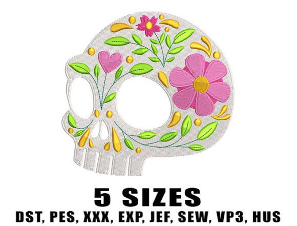 Floral Love Skull Embroidery Designs