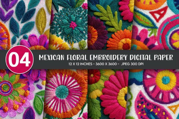 Mexican Floral Embroidery Digital Paper